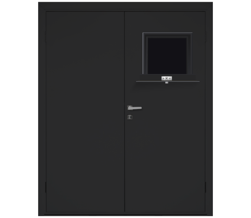Влагостойкая дверь ПВХ EtaDoor с передаточным окном черная двухстворчатая с ПВХ кромкой
