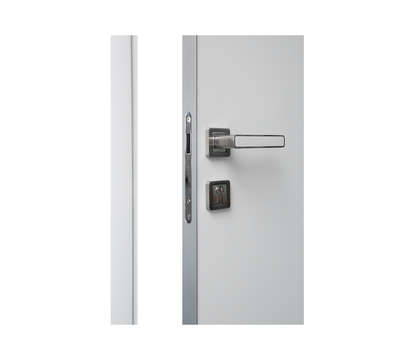 Влагостойкая дверь ПВХ EtaDoor глухая серая двухстворчатая с алюминиевой кромкой