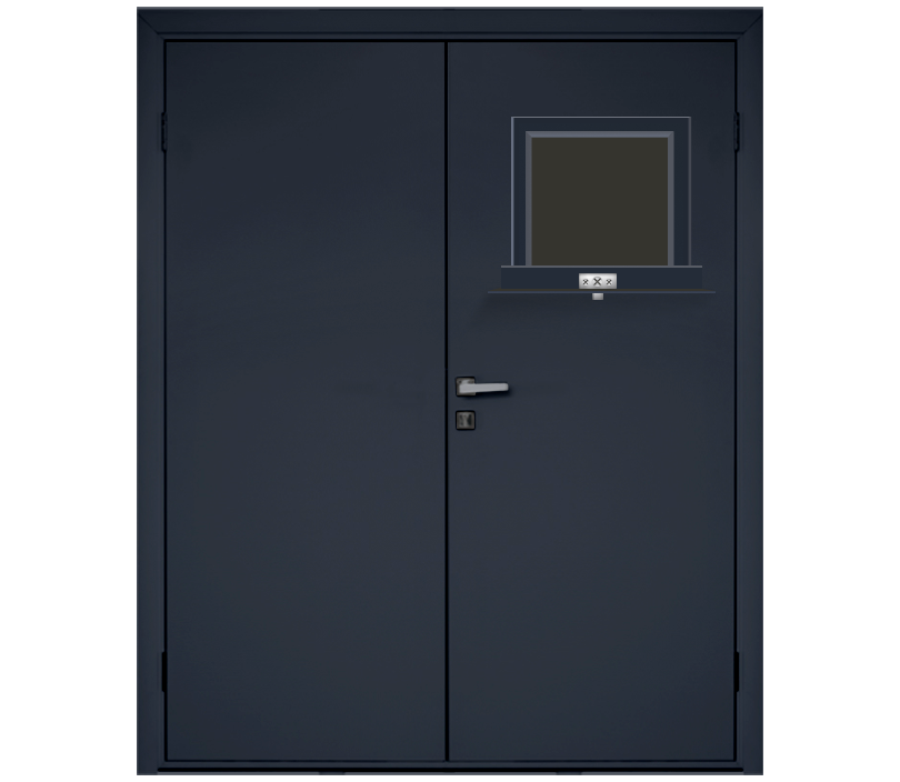 Влагостойкая дверь ПВХ EtaDoor с передаточным окном цвет антрацит двухстворчатая с ПВХ кромкой
