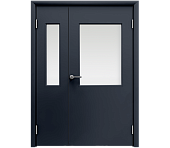Влагостойкая дверь ПВХ EtaDoor с окном цвет антрацит полуторастворчатая с алюминиевой кромкой