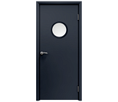 Влагостойкая дверь ПВХ EtaDoor с иллюминатором цвет антрацит одностворчатая с алюминиевой кромкой