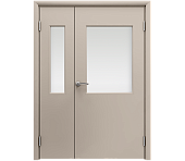 Влагостойкая дверь ПВХ EtaDoor с окном бежевая полуторастворчатая с ПВХ кромкой