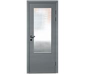 Влагостойкая дверь ПВХ EtaDoor с окном серая одностворчатая с ПВХ кромкой